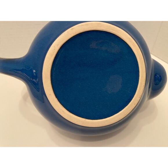 Cobalt Blue Pottery Teapot Beautiful Detailed Glazing, Button Shaped Handle - Picture 6 of 6